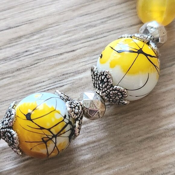 Yellow Fire Agate Bracelet Glass Focal Semi Precious Stone 7"Handmade D NWOT - Picture 7 of 8